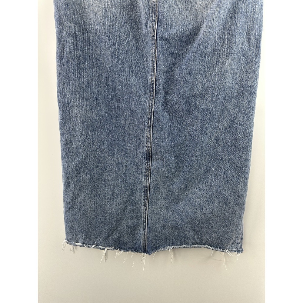 Pistola Alice Denim Maxi Skirt Distressed Raw Hem Front High Slit Cotton Size 27 - Picture 9 of 15